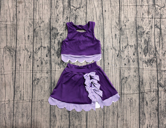 Baby Girls Purple Sleeveless Vest Bows Skirt Short Yoga Active Scallop Clothes Sets Preorder