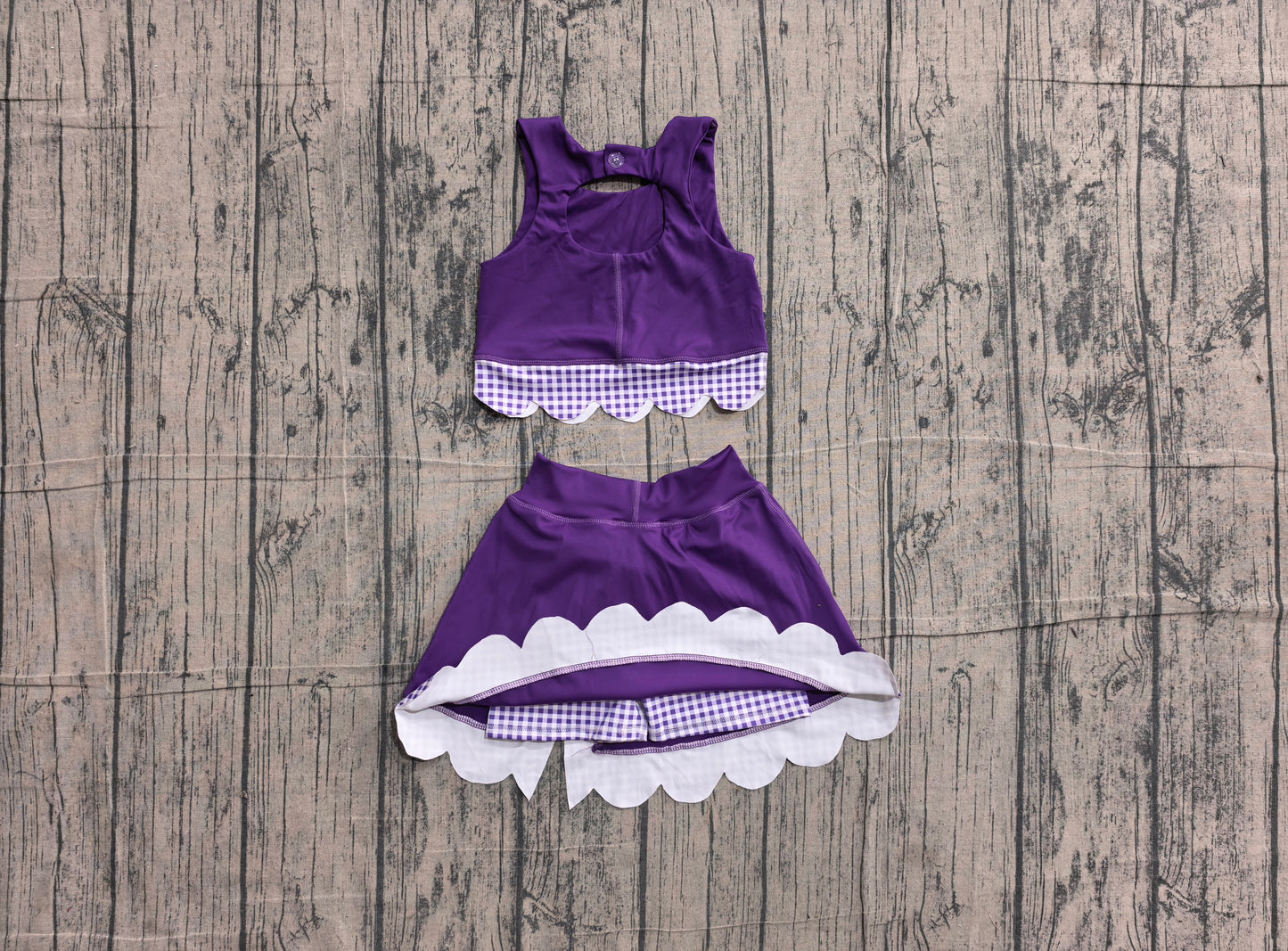 Baby Girls Purple Sleeveless Vest Bows Skirt Short Yoga Active Scallop Clothes Sets Preorder