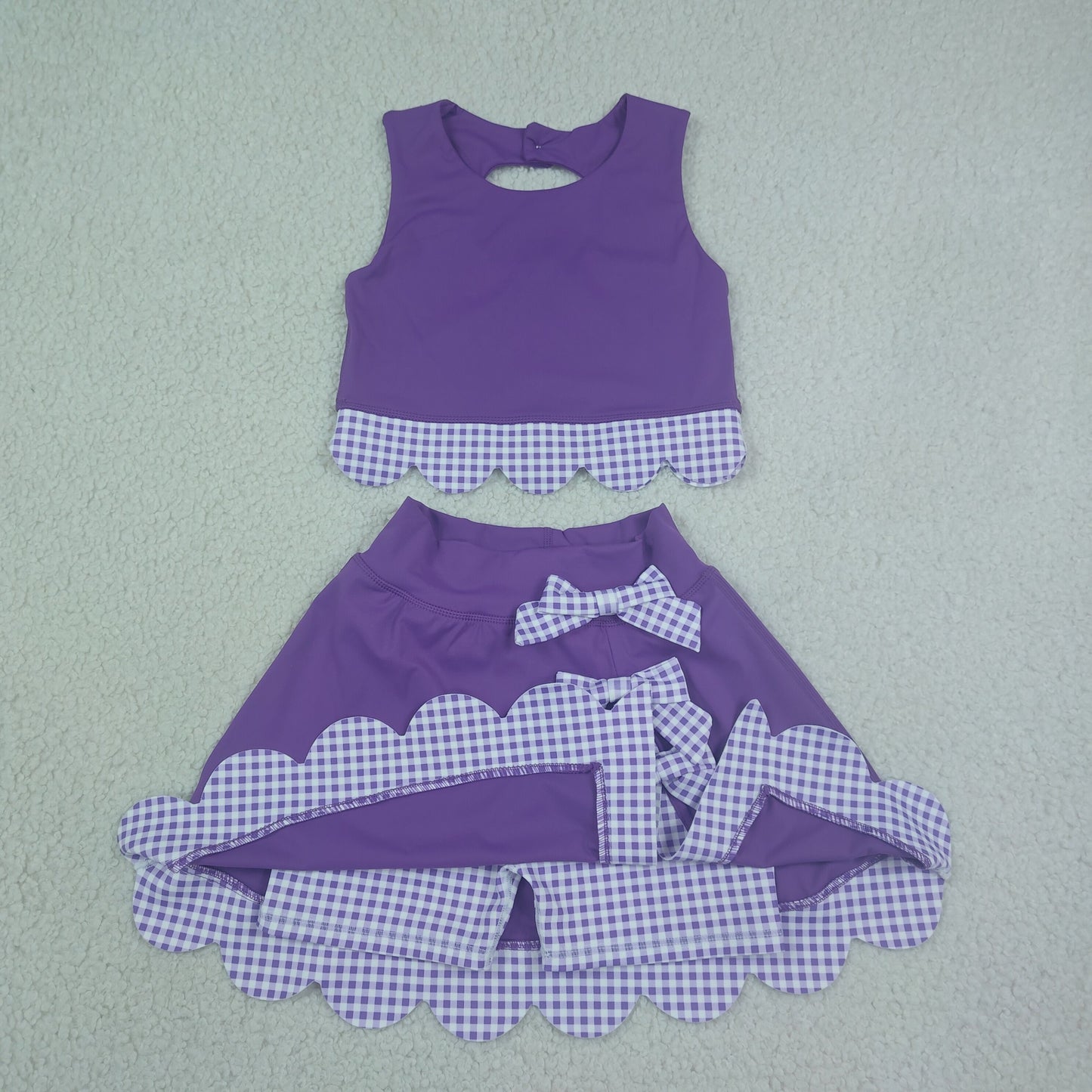 Sibling Baby Girls Sleeveless Vest Scallop Bows Skirt Shorts Yoga Active Clothes Sets