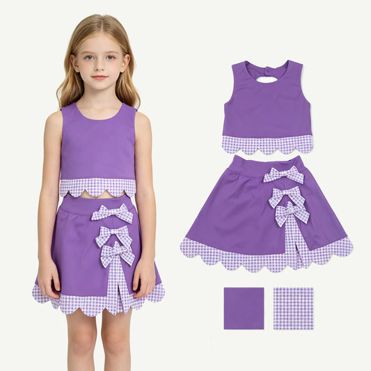 Baby Girls Purple Sleeveless Vest Bows Skirt Short Yoga Active Bows Scallop Clothes Sets