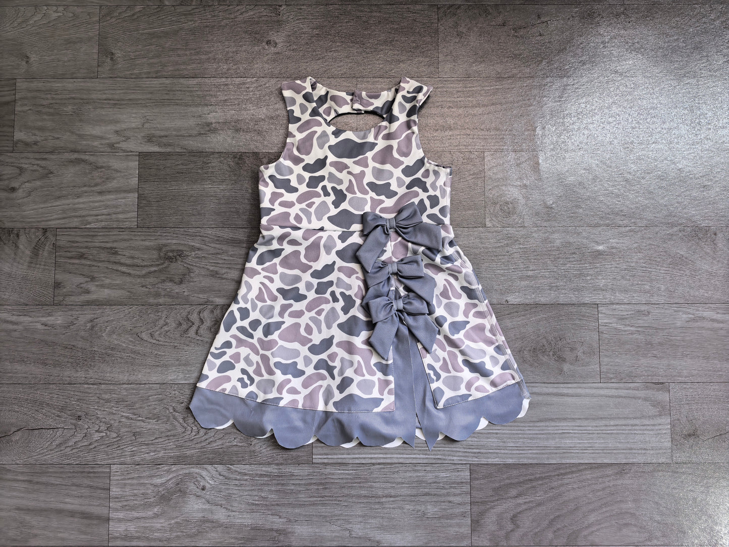 Baby Girls Southern Light Grey Camo Yoga Active Short Scallop Knee Length Dress Preorder