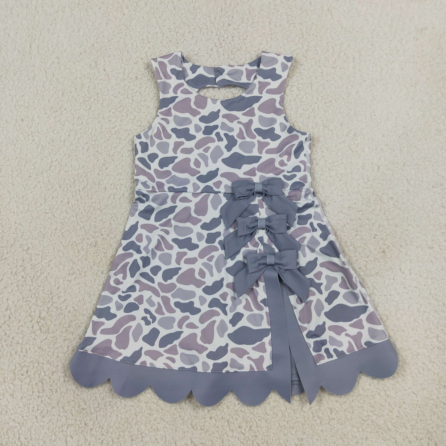 Baby Girls Southern Light Grey Camo Yoga Active Short Bows Scallop Knee Length Dress