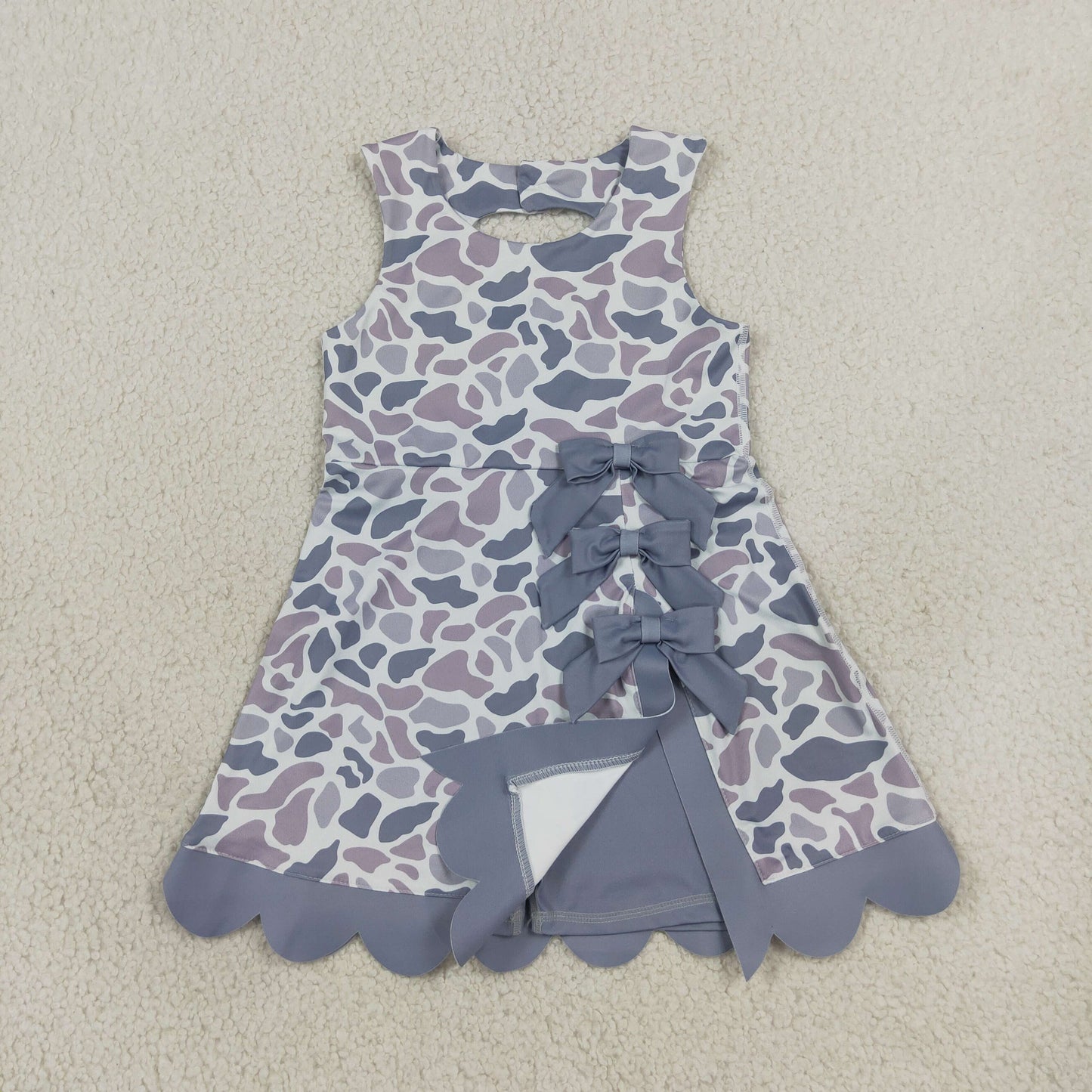 Sibling Baby Girls Camo Bows Ducks Yoga Active Short Bow Scallop Knee Length Dresses