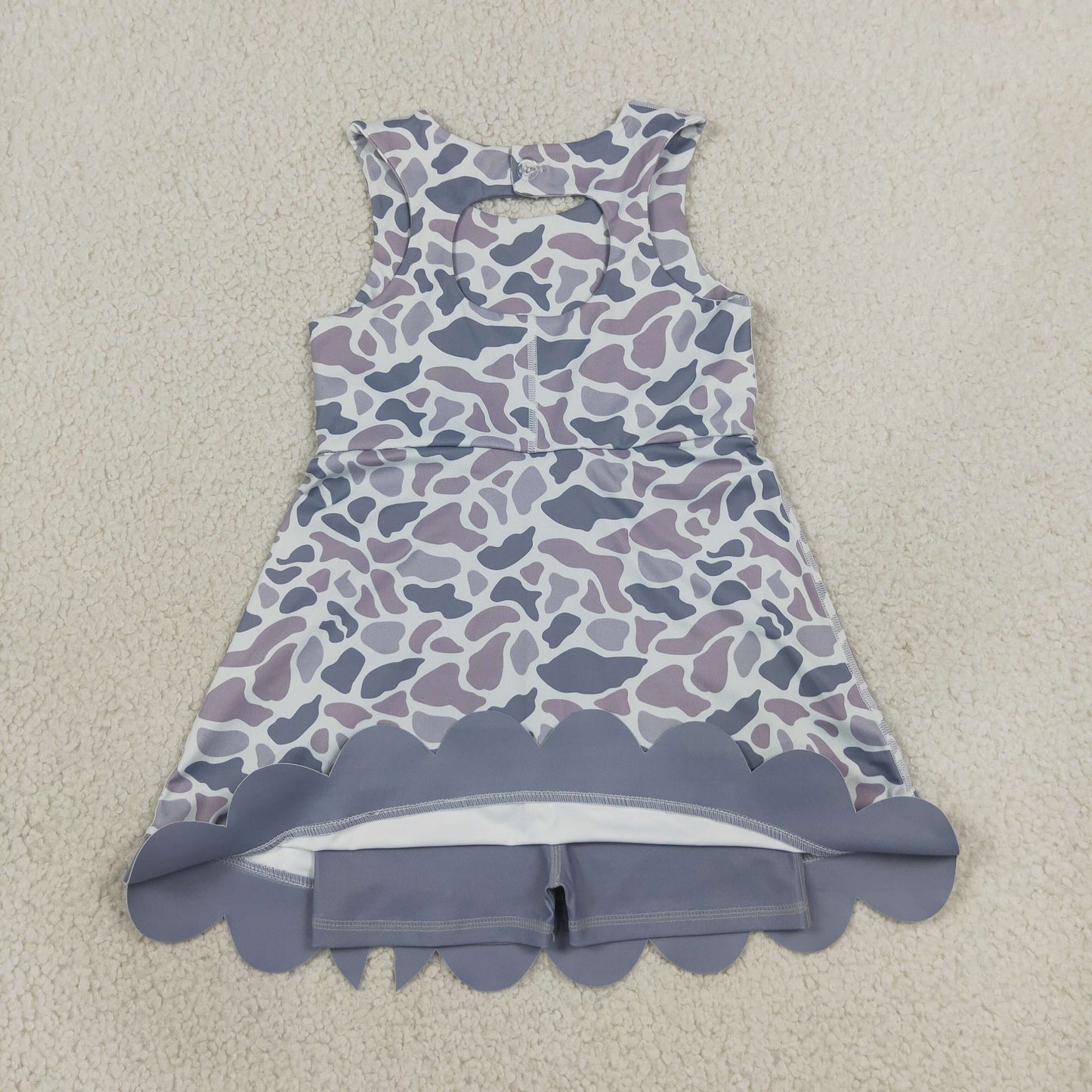 Sibling Baby Girls Camo Bows Ducks Yoga Active Short Bow Scallop Knee Length Dresses