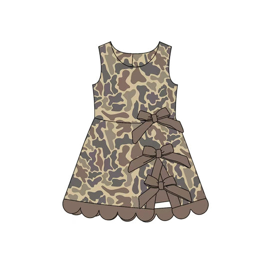Baby Girls Southern Brown Grey Camo Yoga Active Short Scallop Knee Length Dress Preorder