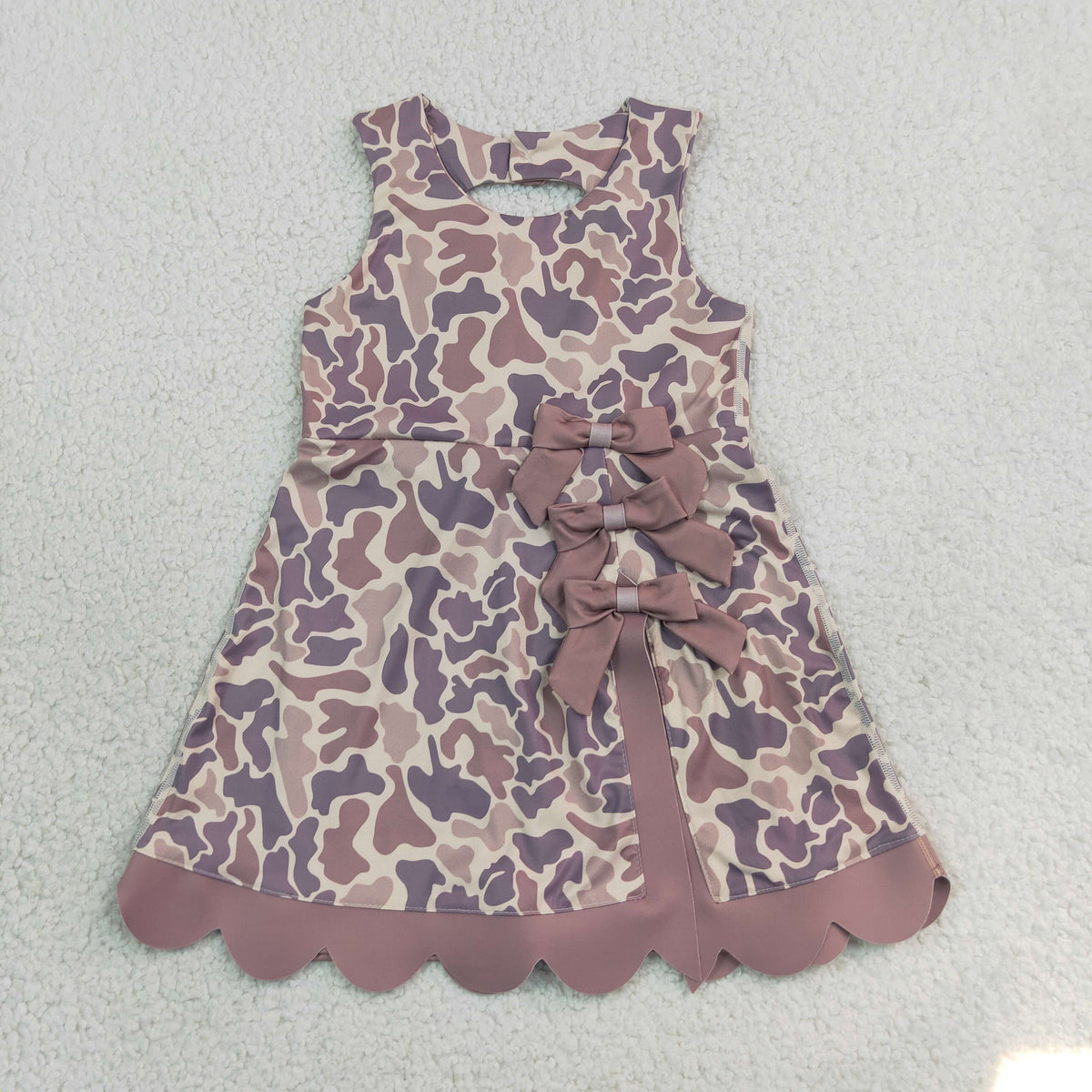 Baby Girls Sleeveless Khaki Camo Yoga Active Short Scallop Bows Knee Length Dress