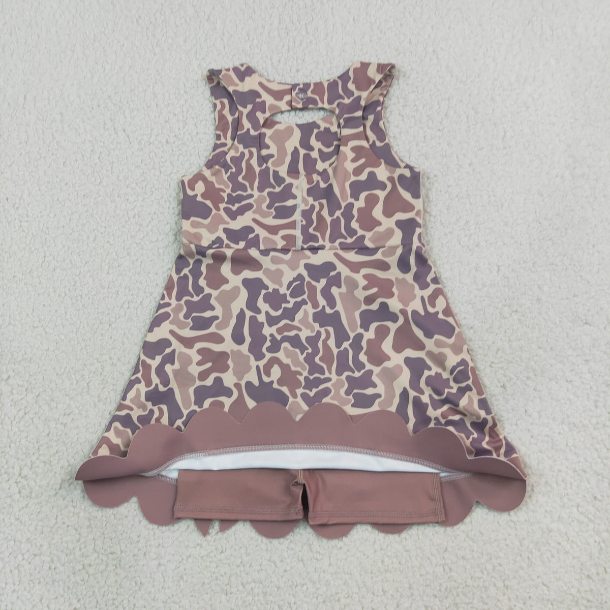 Baby Girls Sleeveless Khaki Camo Yoga Active Short Scallop Bows Knee Length Dress