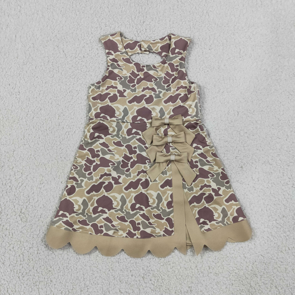 Baby Girls Southern Khaki Camo Yoga Active Short Scallop Bows Knee Length Dress