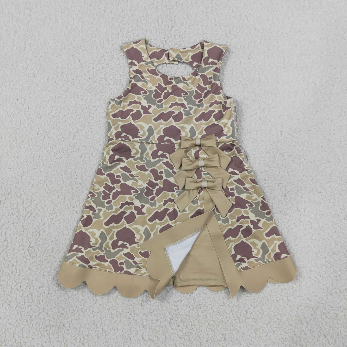 Baby Girls Southern Khaki Camo Yoga Active Short Scallop Bows Knee Length Dress