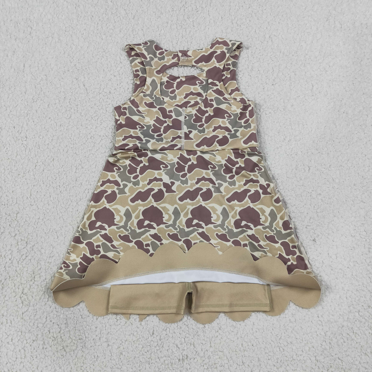 Baby Girls Southern Khaki Camo Yoga Active Short Scallop Bows Knee Length Dress