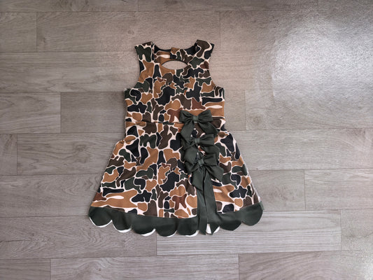 Baby Girls Southern Dark Brown Camo Yoga Active Short Scallop Knee Length Dress Preorder
