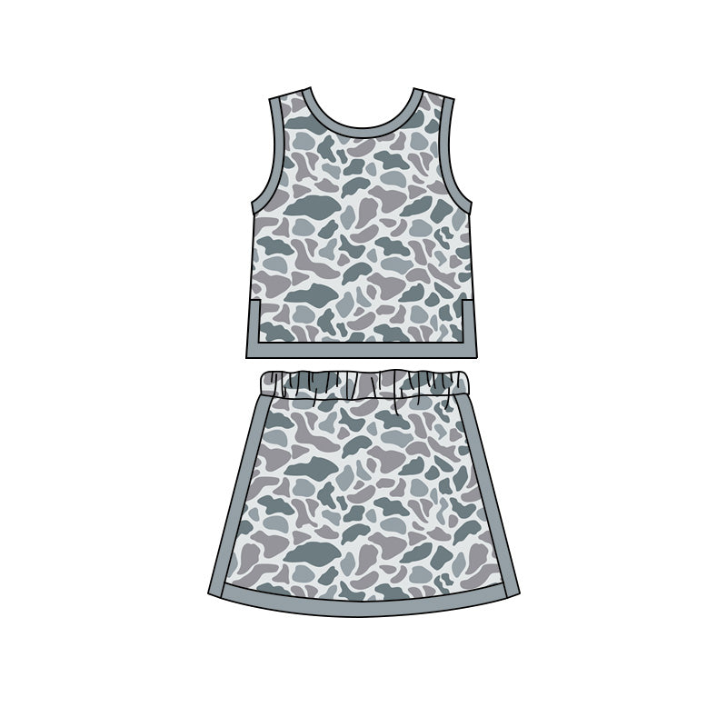 Baby Girls Southern Light Grey Camo Vest Top Skirt Short Yoga Active Clothes Set Preorder
