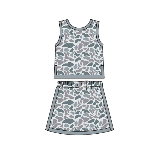 Baby Girls Southern Light Grey Camo Vest Top Skirt Short Yoga Active Clothes Set Preorder