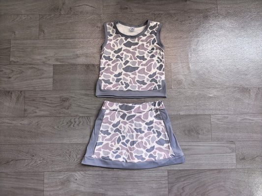 Baby Girls Southern Light Grey Camo Vest Top Skirt Short Yoga Active Clothes Set Preorder