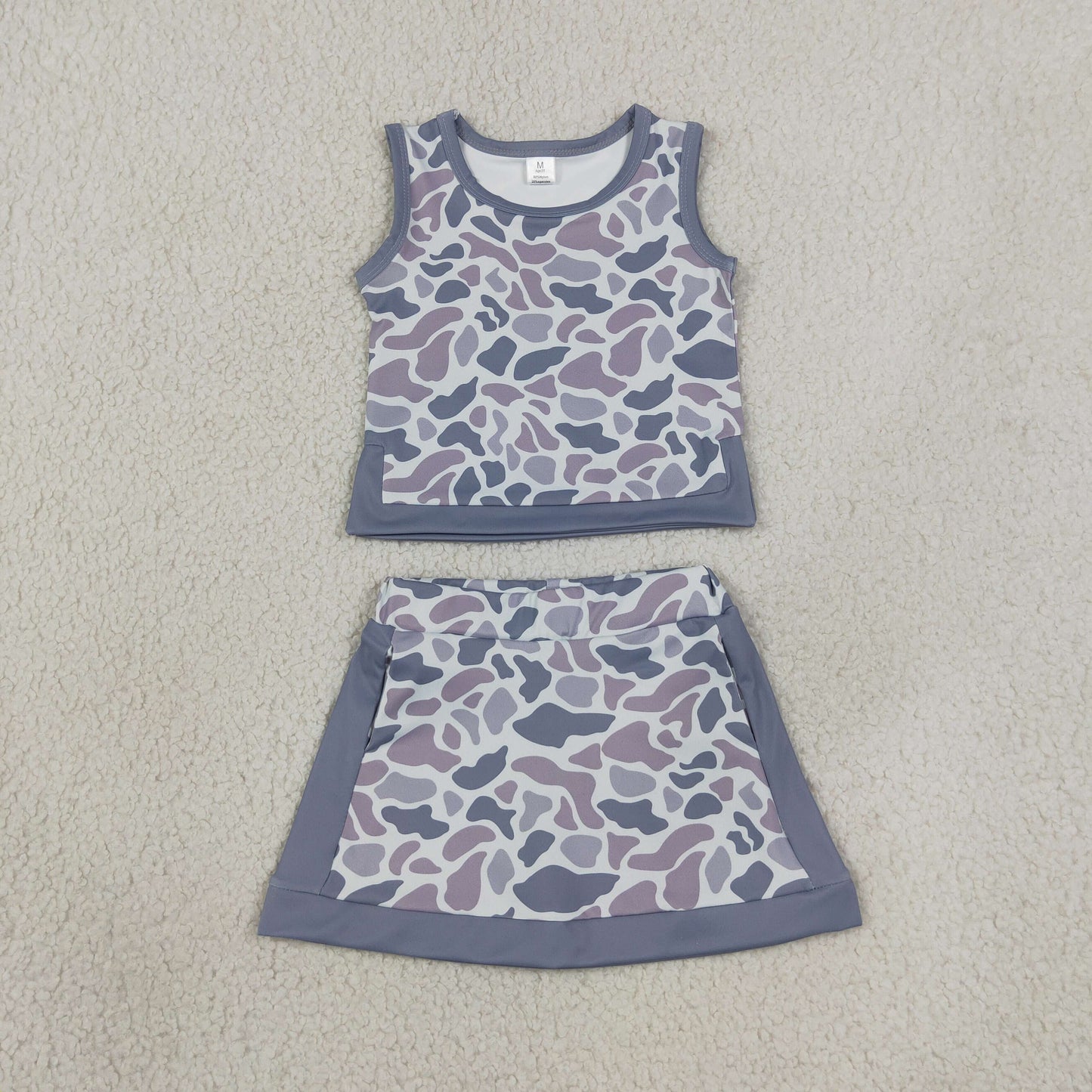 Sibling Baby Girls Southern Camo Sleeveless Vests Skirt Short Yoga Active Clothes Sets