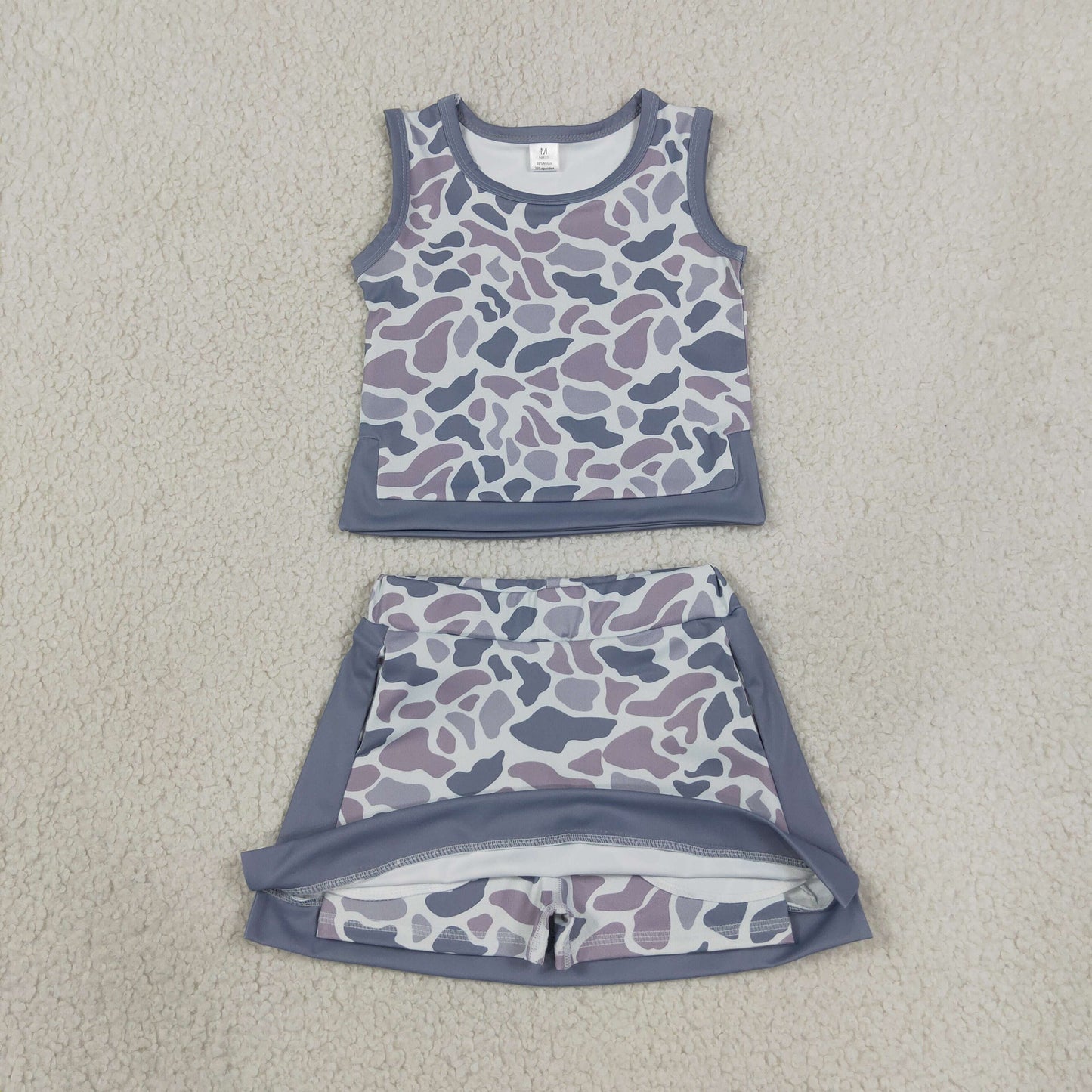Sibling Baby Girls Southern Camo Sleeveless Vests Skirt Short Yoga Active Clothes Sets
