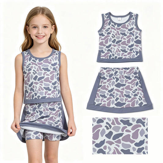 Baby Girls Southern Light Grey Camo Vest Top Skirt Short Yoga Active Clothes Sets