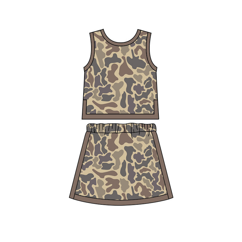 Baby Girls Southern Brown Camo Vest Top Skirt Short Yoga Active Clothes Set Preorder