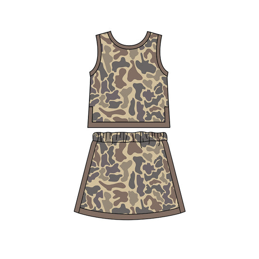 Baby Girls Southern Brown Camo Vest Top Skirt Short Yoga Active Clothes Set Preorder