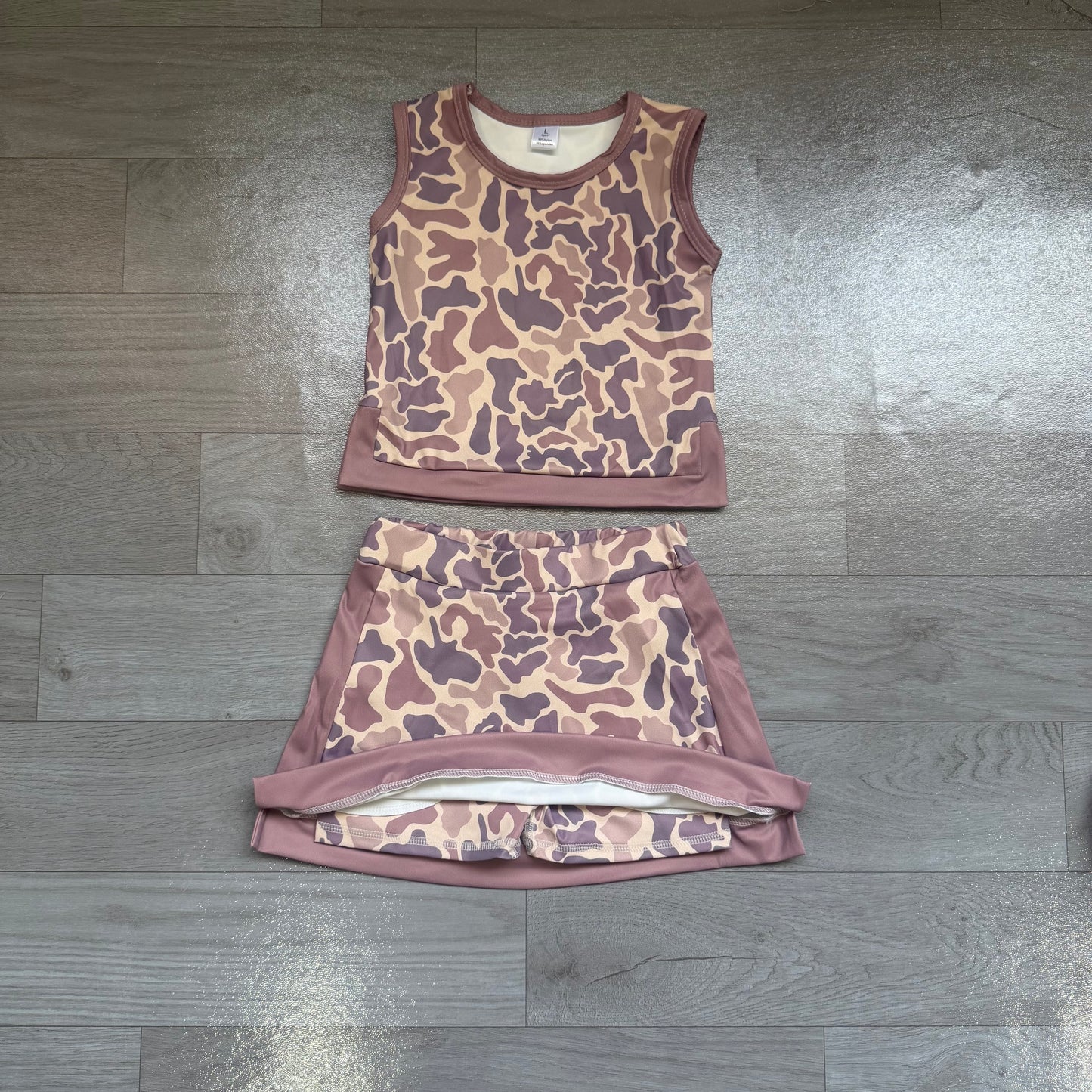 Baby Girls Southern Brown Camo Vest Top Skirt Short Yoga Active Clothes Set Preorder