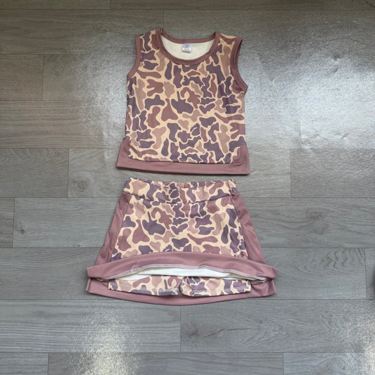 Baby Girls Southern Brown Camo Vest Top Skirt Short Yoga Active Clothes Set Preorder