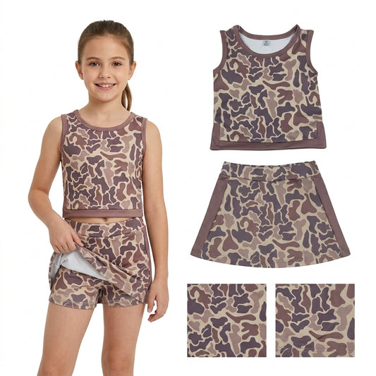Baby Girls Southern Brown Camo Vest Skirt Short Yoga Active Clothes Set