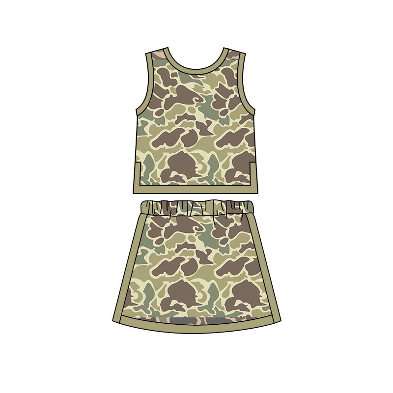 Baby Girls Southern Khaki Camo Vest Top Skirt Short Yoga Active Clothes Set Preorder