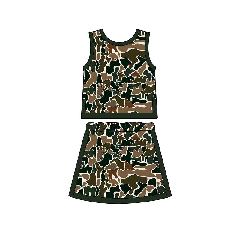 Baby Girls Southern Dark Brown Camo Vest Top Skirt Short Yoga Active Clothes Set Preorder