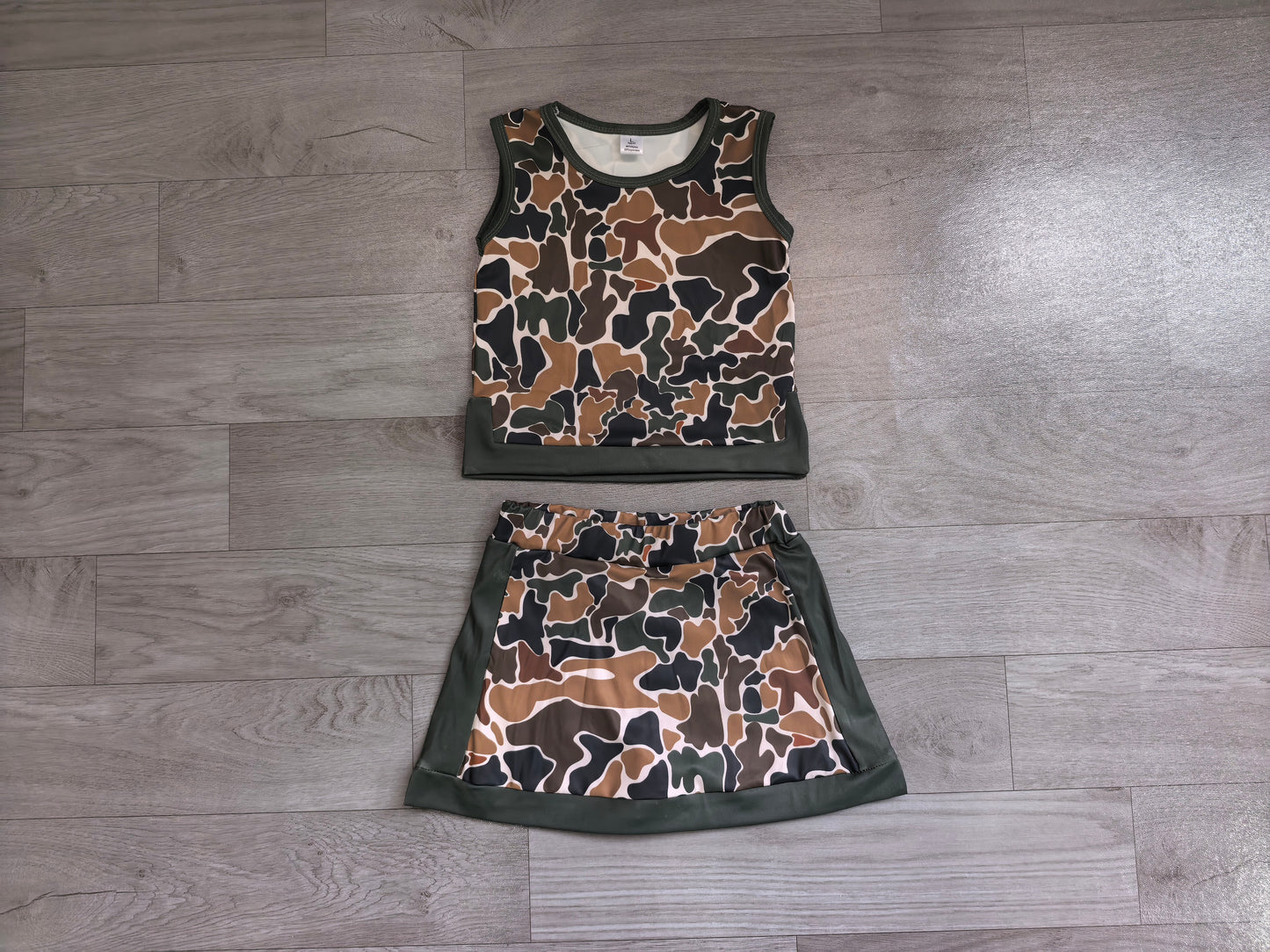 Baby Girls Southern Dark Brown Camo Vest Top Skirt Short Yoga Active Clothes Set Preorder
