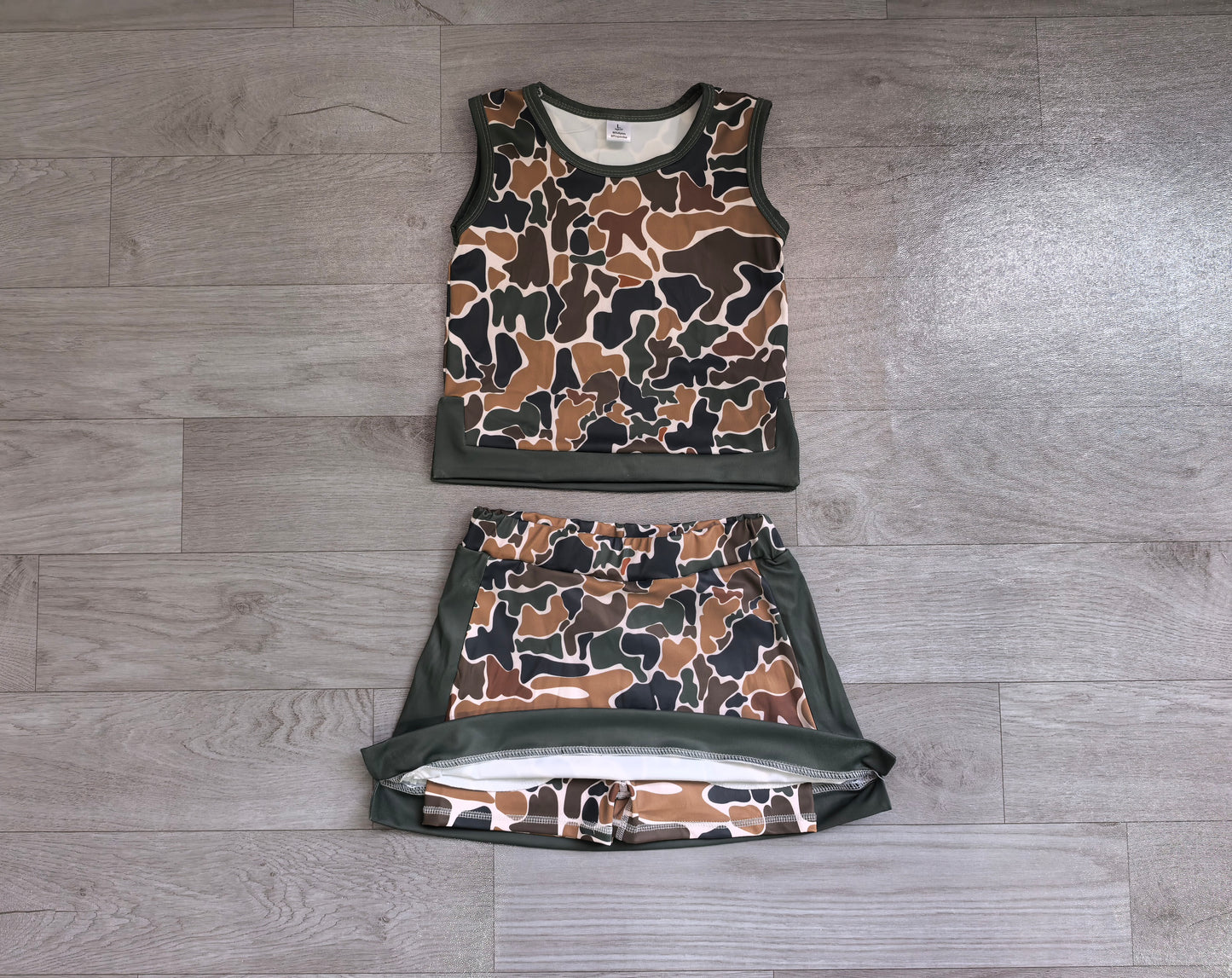 Baby Girls Southern Dark Brown Camo Vest Top Skirt Short Yoga Active Clothes Set Preorder