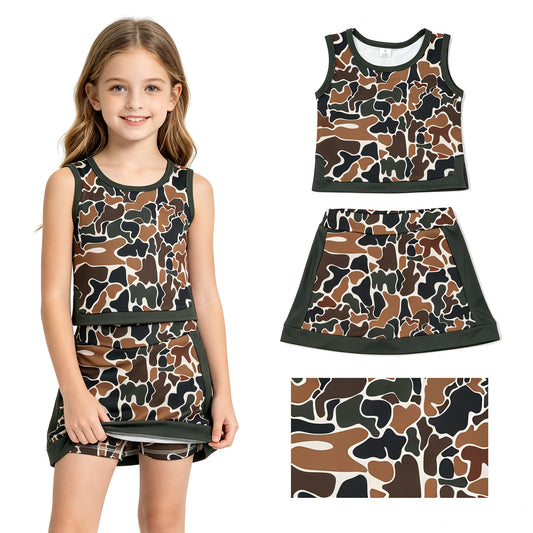 Baby Girls Southern Dark Brown Camo Vest Top Skirt Short Yoga Active Clothes Sets