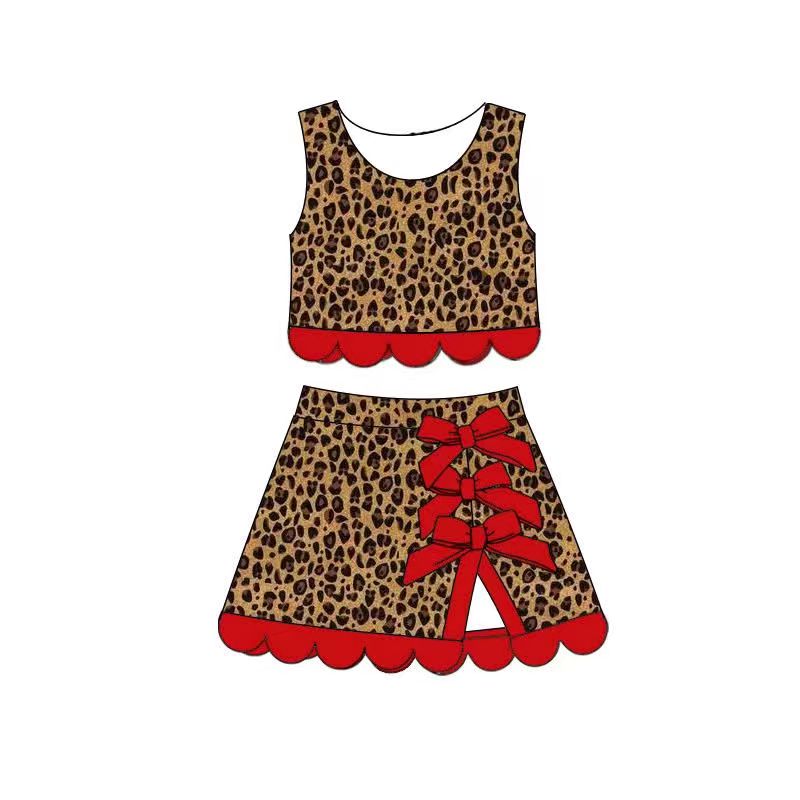 Preorder moq 5 Baby Girls Leopard Vest Skirt Short Yoga Active Shorts Scallop Clothes Set