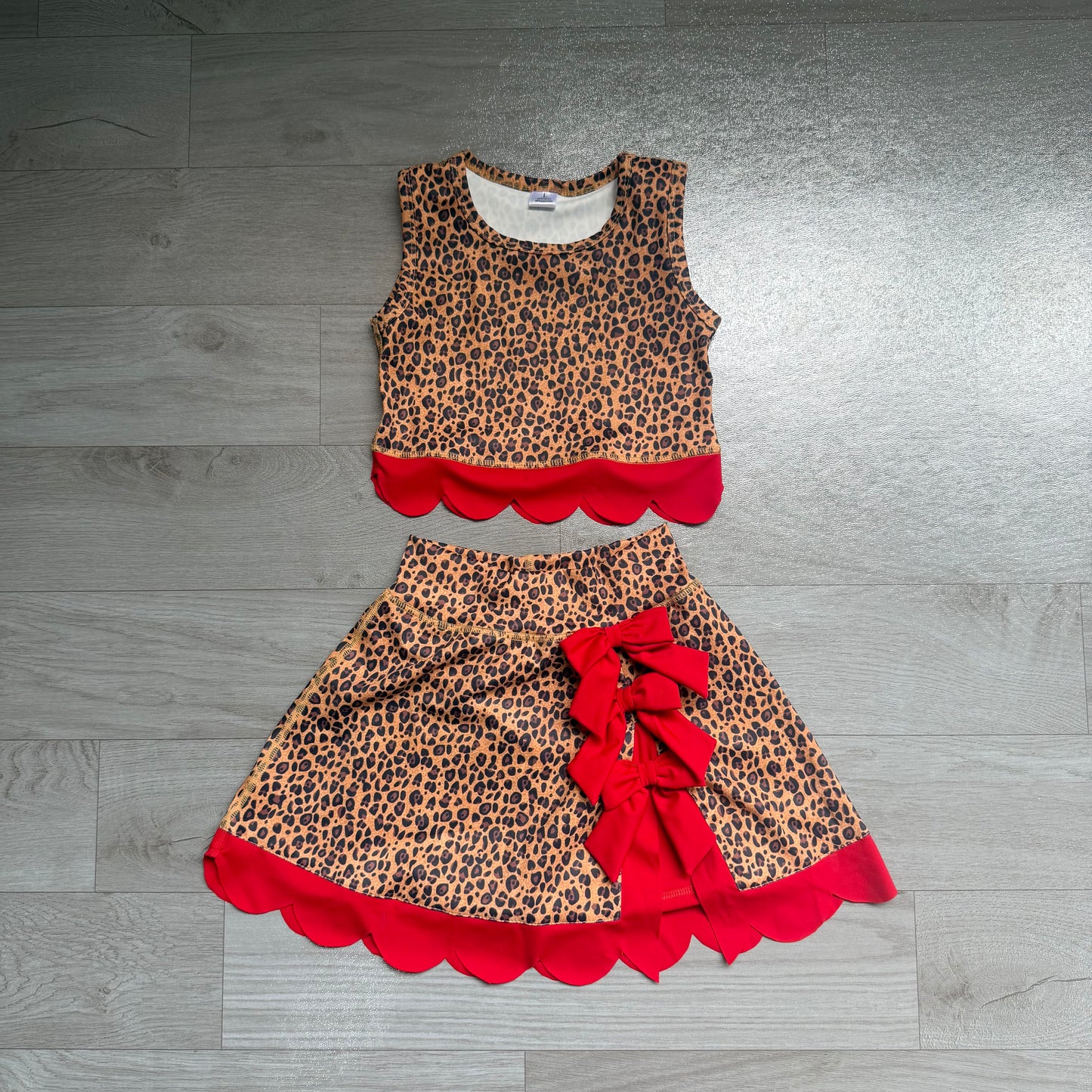 Baby Girls Leopard Vest Bows Skirt Short Yoga Active Scallop Clothes Set Preorder