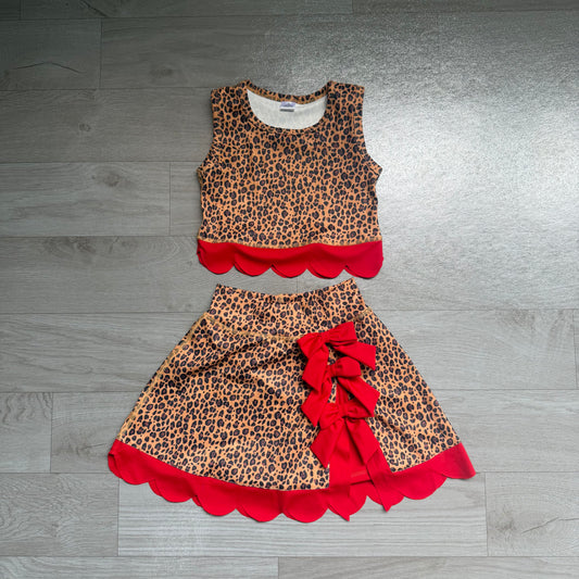 Baby Girls Leopard Vest Bows Skirt Short Yoga Active Scallop Clothes Set Preorder