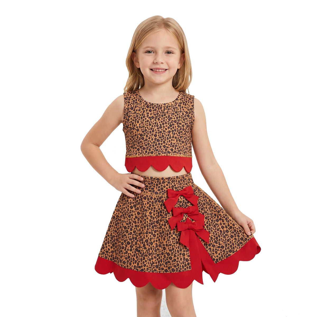 Baby Girls Leopard Vest Bows Skirt Short Yoga Active Scallop Clothes Set