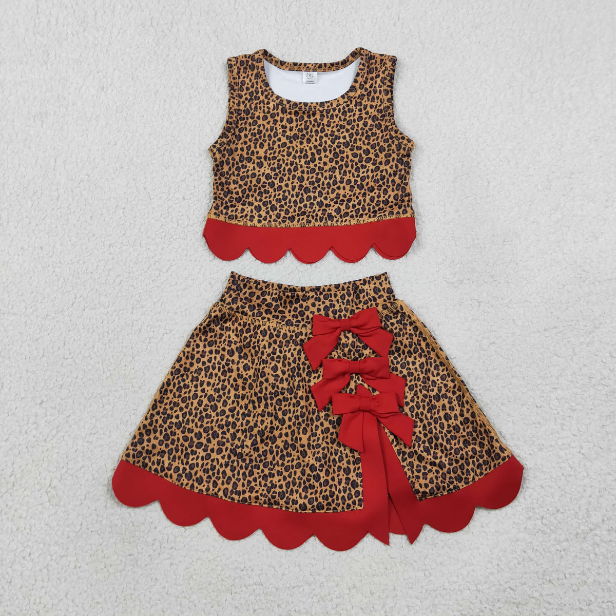 Baby Girls Leopard Vest Bows Skirt Short Yoga Active Scallop Clothes Set