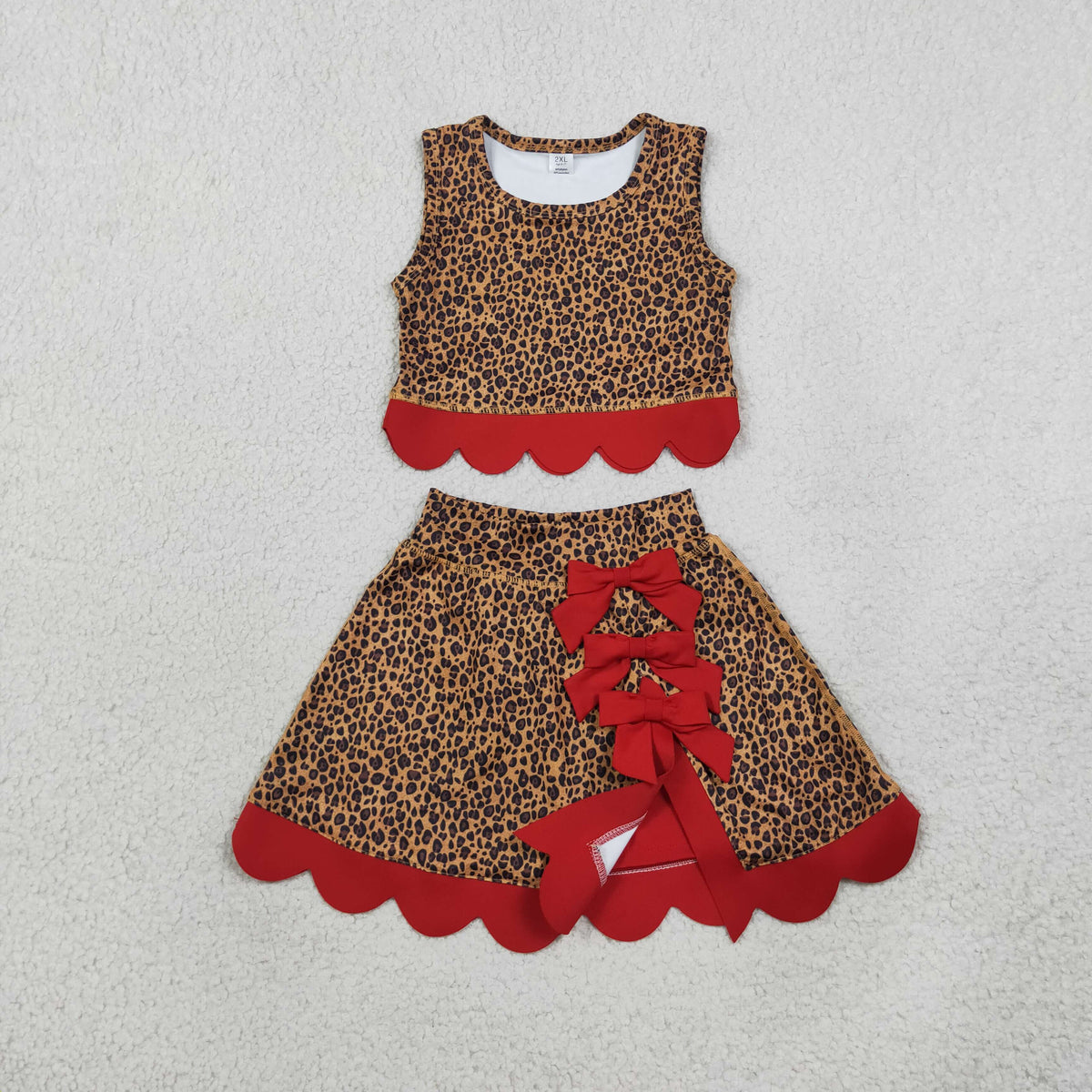 Baby Girls Leopard Vest Bows Skirt Short Yoga Active Scallop Clothes Set