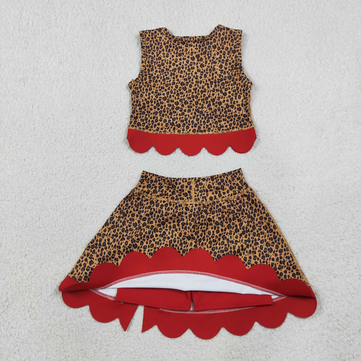 Baby Girls Leopard Vest Bows Skirt Short Yoga Active Scallop Clothes Set