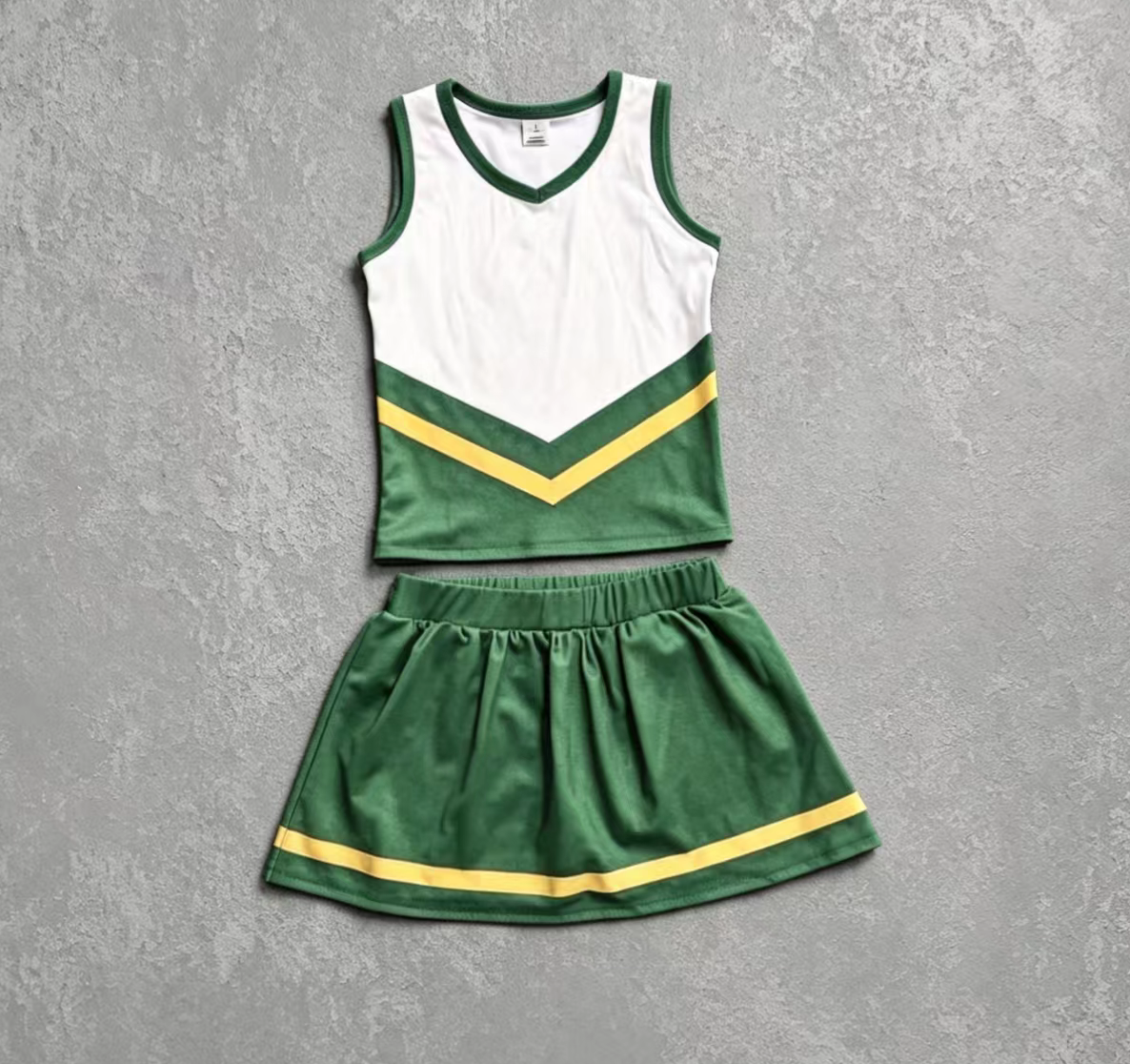 Preorder moq 5 Baby Girls Green Yellow Vest Skirt Short Yoga Active Shorts Team Clothes Set