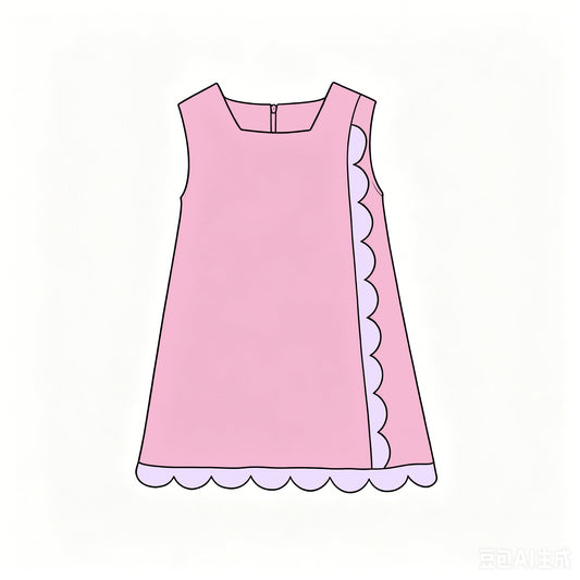 Preorder moq 5 Baby Girls Pink Sleeveless Yoga Active Scallop Knee Length Dresses