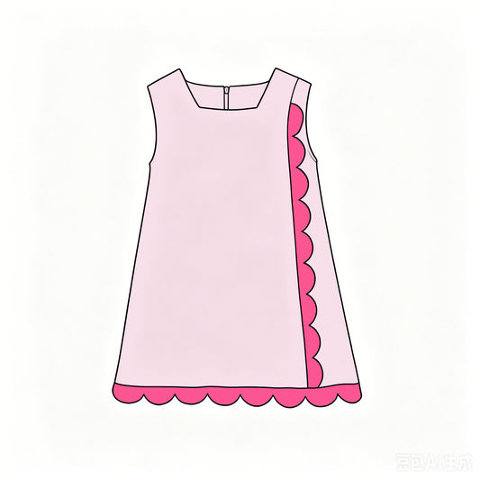 Preorder moq 5 Baby Girls Pink Sleeveless Yoga Active Scallop Knee Length Dresses