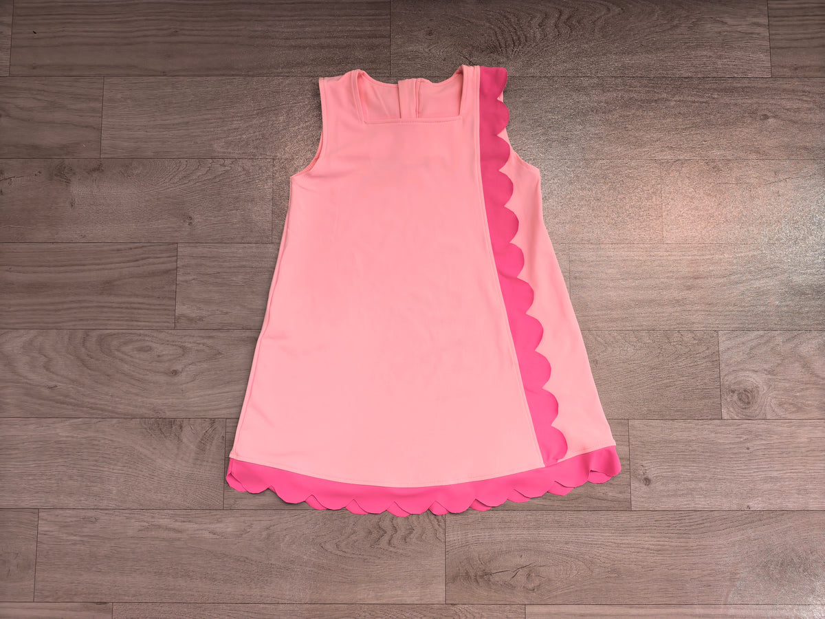 Baby Girls Pink Sleeveless Yoga Active Scallop Knee Length Dresses Preorder