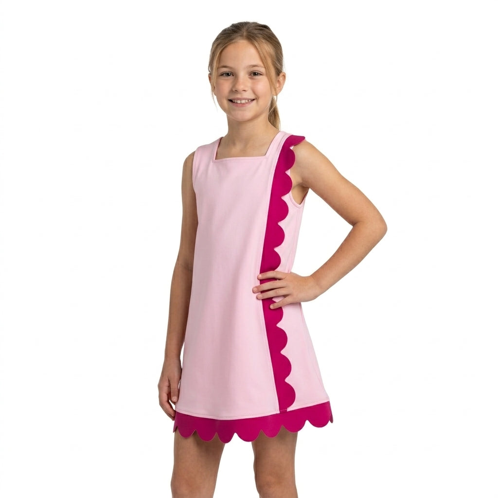 Baby Girls Pink Sleeveless Yoga Active Scallop Knee Length Dresses