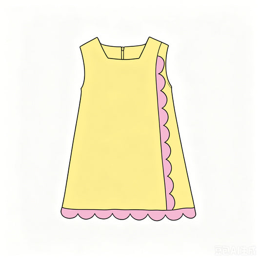Preorder moq 5 Baby Girls Yellow Pink Sleeveless Yoga Active Scallop Knee Length Dress