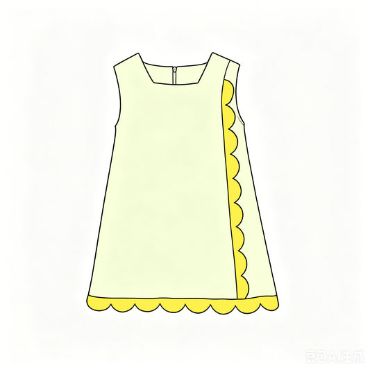 Preorder moq 5 Baby Girls Yellow Sleeveless Yoga Active Scallop Knee Length Dresses
