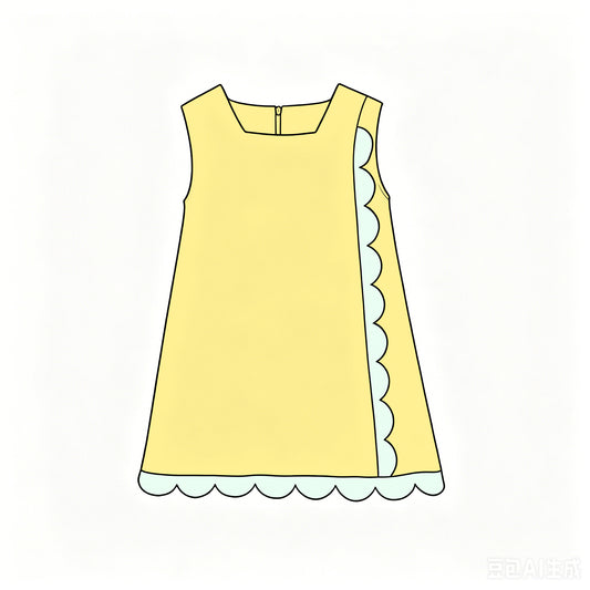 Preorder moq 5 Baby Girls Yellow Sleeveless Yoga Active Scallop Knee Length Dresses