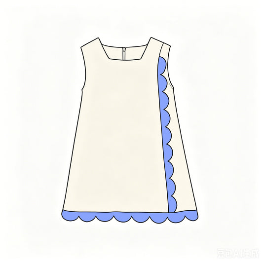 Preorder moq 5 Baby Girls White Blue Sleeveless Yoga Active Scallop Knee Length Dress