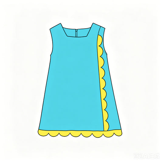 Preorder moq 5 Baby Girls Blue Yellow Sleeveless Yoga Active Scallop Knee Length Dress