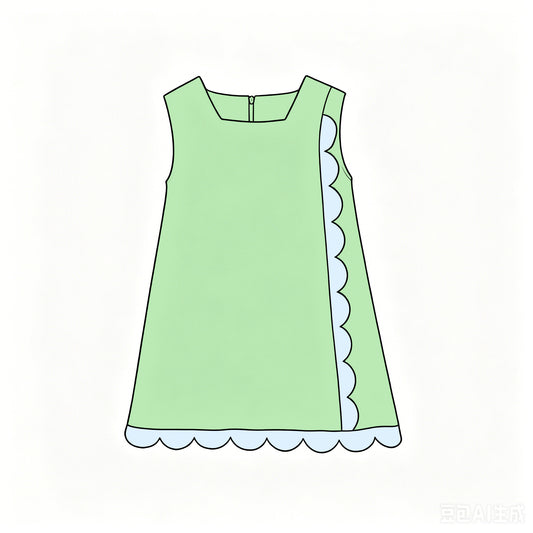 Preorder moq 5 Baby Girls Light Green Sleeveless Yoga Active Scallop Knee Length Dress