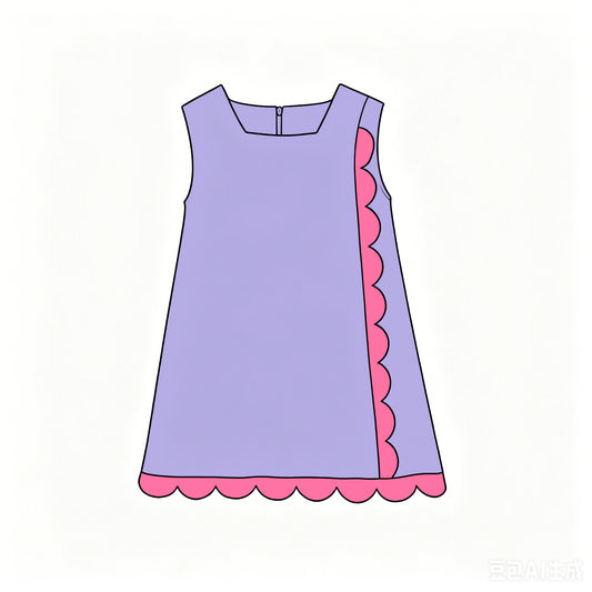 Preorder moq 5 Baby Girls Purple Pink Sleeveless Yoga Active Scallop Knee Length Dress